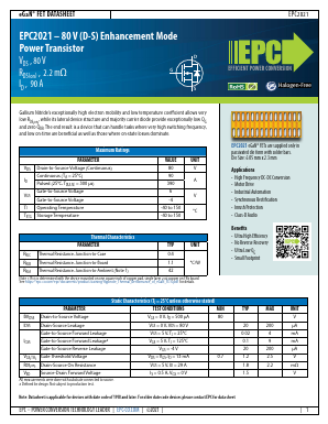 EPC2021 Datasheet PDF Efficient Power Conversion Corporation.