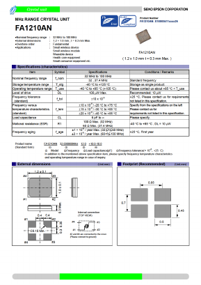 FA1210AN Datasheet PDF Epson ToYoCom