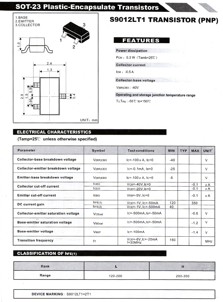 S9012LT1 Datasheet PDF ETC