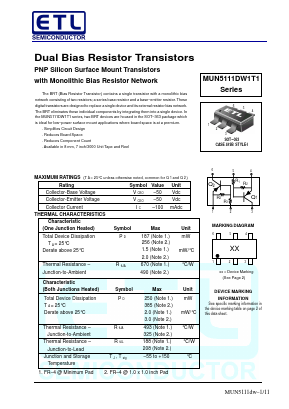 MUN5114DW1T1 Datasheet PDF E-Tech Electronics LTD