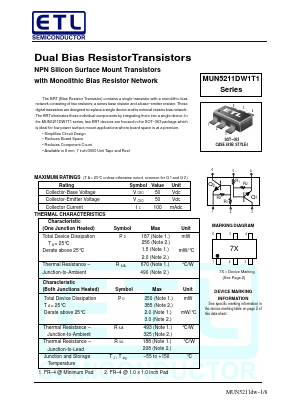 MUN5216DW1T1 Datasheet PDF E-Tech Electronics LTD
