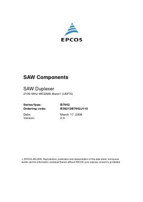 B7642 Datasheet PDF EPCOS AG