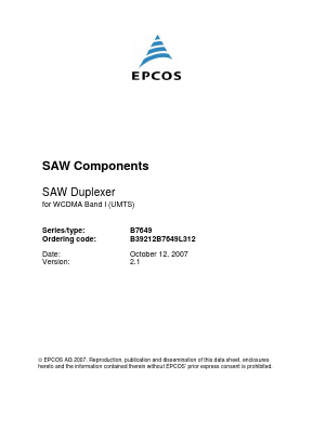 B39212B7649L312 Datasheet PDF EPCOS AG