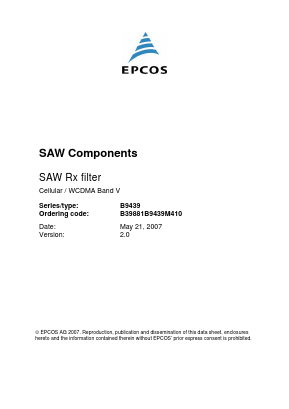 B9439 Datasheet PDF EPCOS AG