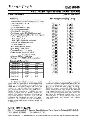 EM658160TS-35 Datasheet PDF Etron Technology