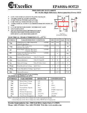 EPA018A-SOT23 Datasheet PDF Excelics Semiconductor, Inc.