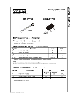 MMBT3702 Datasheet PDF Fairchild Semiconductor