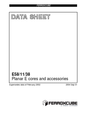E58/11/38-3F4-E630-E Datasheet PDF Ferroxcube International Holding B.V.