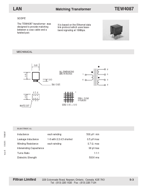 TEW4087 Datasheet PDF Filtran LTD