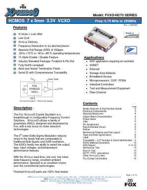 FVXO-XC72B Datasheet PDF Fox Electronics