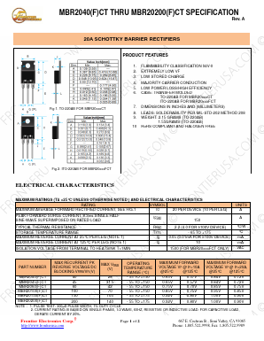 MBR2040CT Datasheet PDF Frontier Electronics.