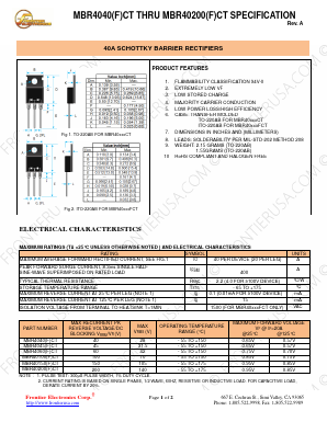 MBR4045CT Datasheet PDF Frontier Electronics.