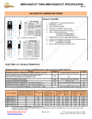 MBR10200FCT Datasheet PDF Frontier Electronics.