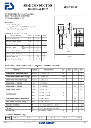 MJE13003T Datasheet PDF First Silicon Co., Ltd