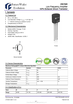 2SC945T-O Datasheet PDF FutureWafer Tech Co.,Ltd