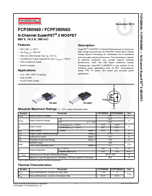FCPF380N60 Datasheet PDF Fairchild Semiconductor
