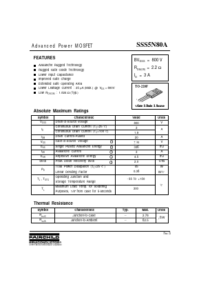 SSS5N80A Datasheet PDF Fairchild Semiconductor