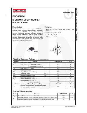 FQD30N06TM Datasheet PDF Fairchild Semiconductor