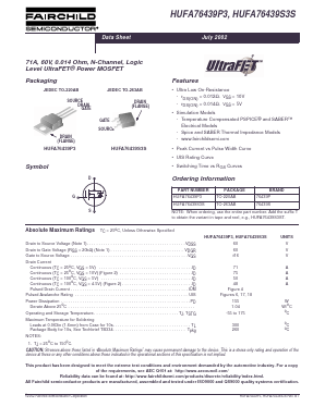 HUFA76439S3ST Datasheet PDF Fairchild Semiconductor