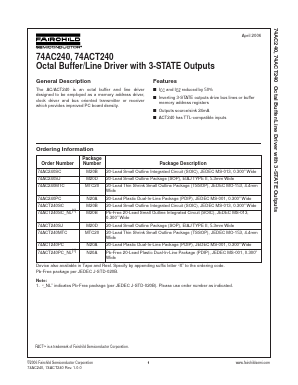 74ACT240PC Datasheet PDF Fairchild Semiconductor