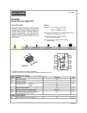 FDG6302 Datasheet PDF Fairchild Semiconductor