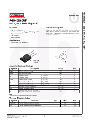 FGH40N60UFTU Datasheet PDF Fairchild Semiconductor