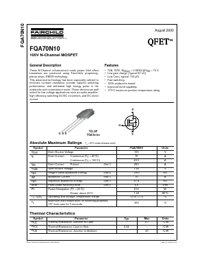 FQA70N10 Datasheet PDF Fairchild Semiconductor