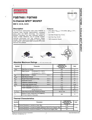 FQB7N60TMWS Datasheet PDF Fairchild Semiconductor