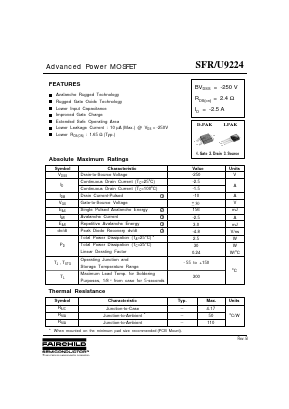SFR9224 Datasheet PDF Fairchild Semiconductor