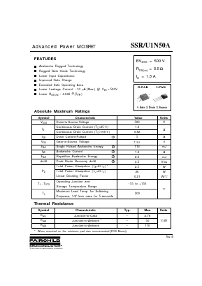SSU1N50A Datasheet PDF Fairchild Semiconductor