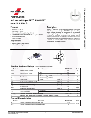 FCP104N60 Datasheet PDF Fairchild Semiconductor