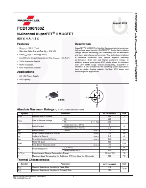 FCD1300N80Z Datasheet PDF Fairchild Semiconductor