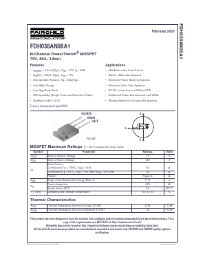 FDH038AN08A1 Datasheet PDF Fairchild Semiconductor