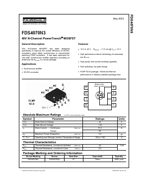 FDS4070N3 Datasheet PDF Fairchild Semiconductor