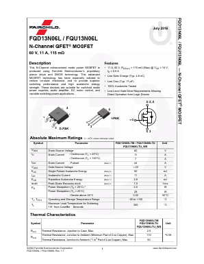 FQD13N06LTF Datasheet PDF Fairchild Semiconductor
