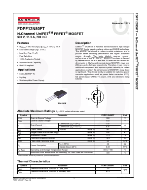 FDPF12N50FT Datasheet PDF Fairchild Semiconductor