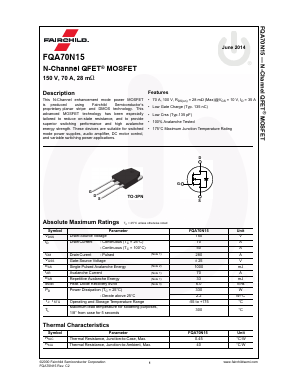 FQA70N15 Datasheet PDF Fairchild Semiconductor