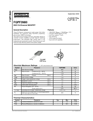 FQPF3N80 Datasheet PDF Fairchild Semiconductor