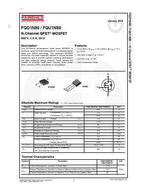 FQD1N80 Datasheet PDF Fairchild Semiconductor