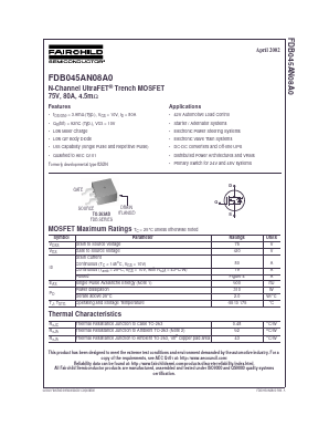 FDB045AN08A0 Datasheet PDF Fairchild Semiconductor