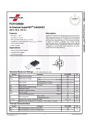FCH130N60 Datasheet PDF Fairchild Semiconductor