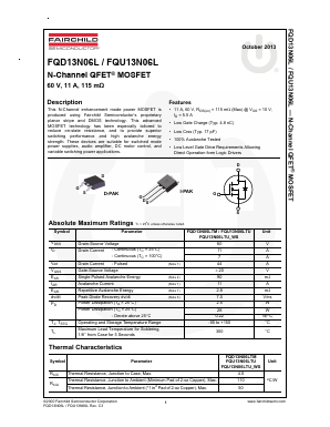 FQD13N06LTM Datasheet PDF Fairchild Semiconductor