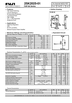 2SK2025-01 Datasheet PDF Fuji Electric