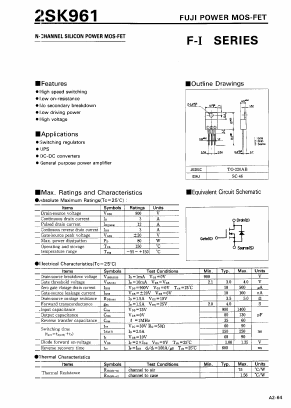 2SK961 Datasheet PDF Fuji Electric