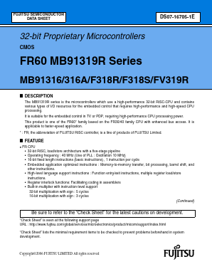 MB91316 Datasheet PDF Fujitsu