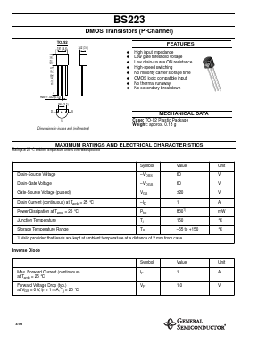 BS223 Datasheet PDF General Semiconductor