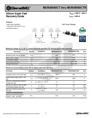 MUR40040CTR Datasheet PDF GeneSiC Semiconductor, Inc.