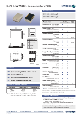 GVXO-34S Datasheet PDF Golledge Electronics Ltd