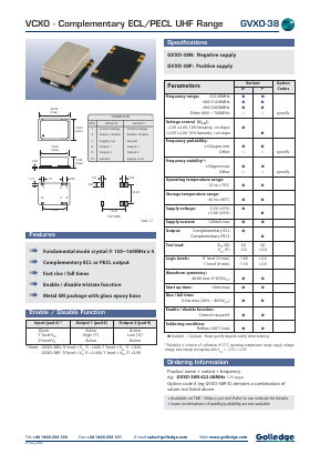 GVXO-38P Datasheet PDF Golledge Electronics Ltd