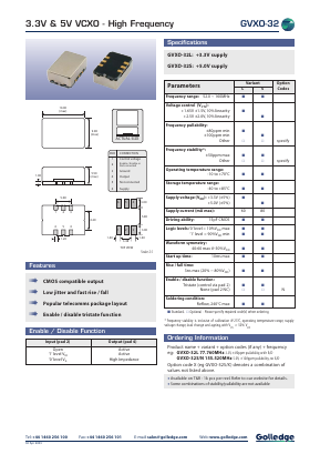 GVXO-32S/N Datasheet PDF Golledge Electronics Ltd
